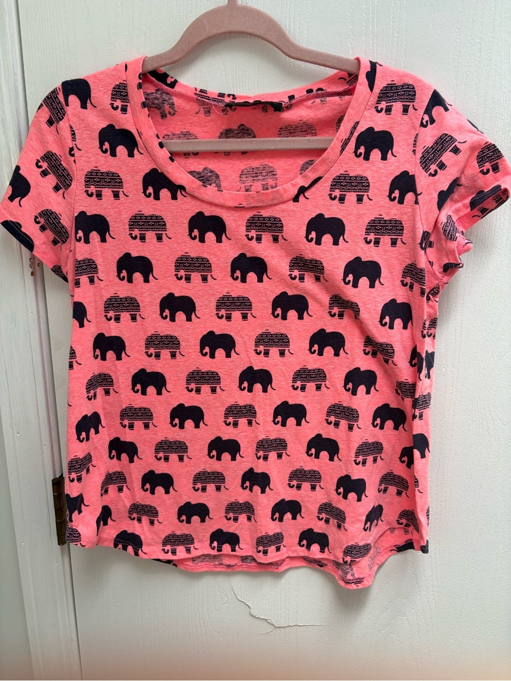 Annabelle Coral Pink Short Sleeve Tee with Navy Elephant Print